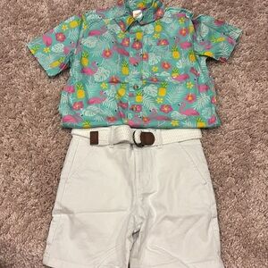 Boys Gymboree set Colorful Tropical Shirt and Pink Shorts Set